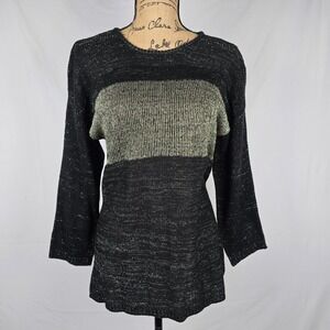 Cable and Gauge Black Gold Metallic Knit‎ Pullover Sweater Long Sleeve Size L